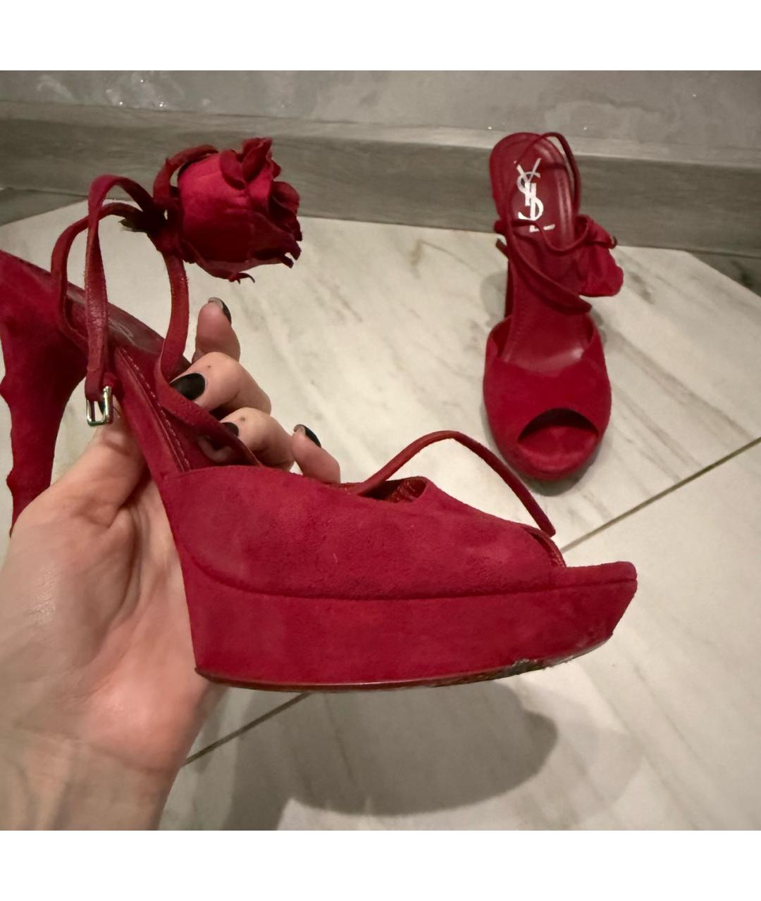 SAINT LAURENT Розовые замшевые босоножки, фото 7