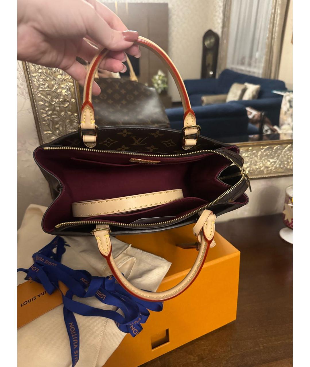 LOUIS VUITTON Коричневая кожаная сумка тоут, фото 3