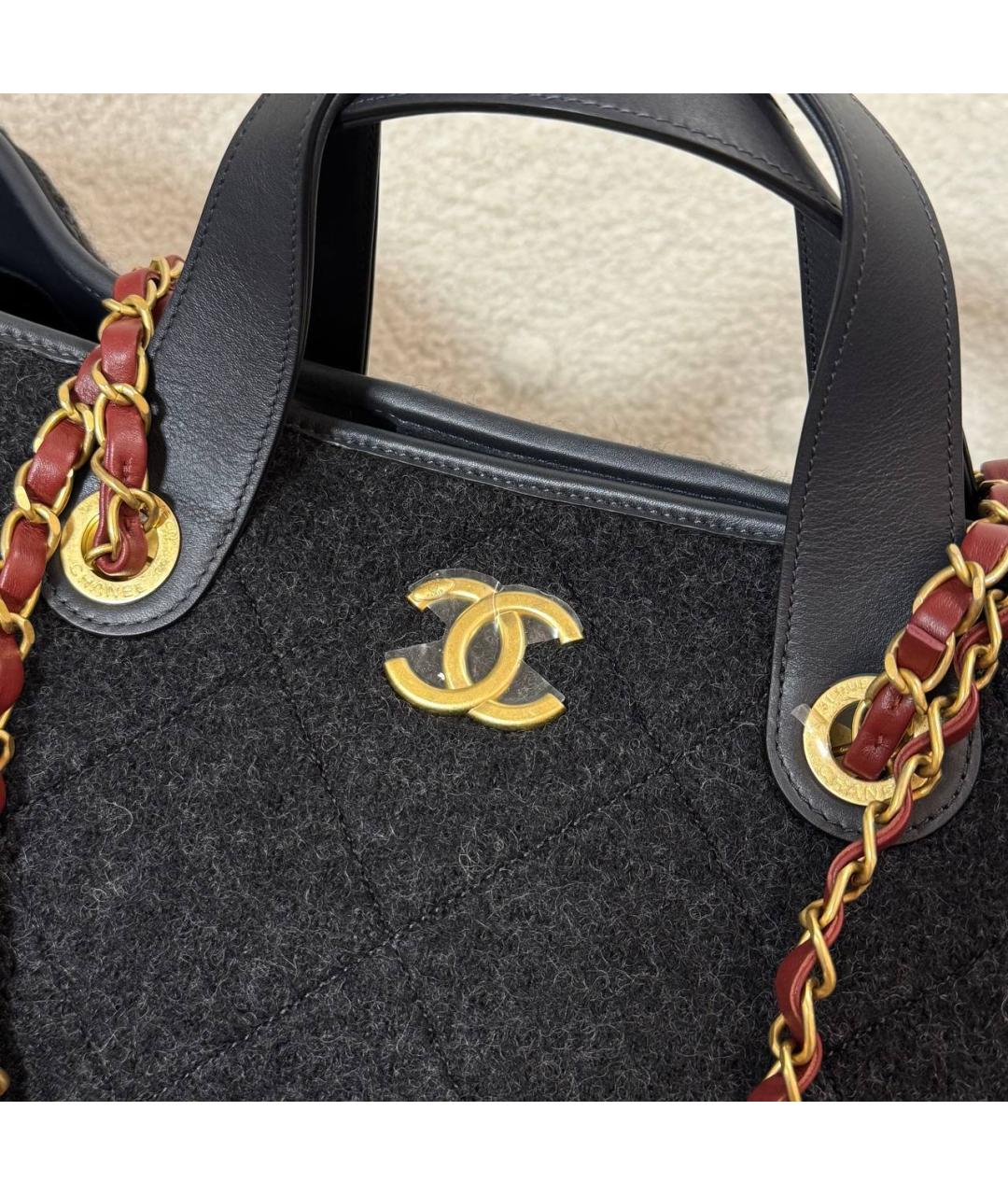 CHANEL Серая шерстяная сумка тоут, фото 4