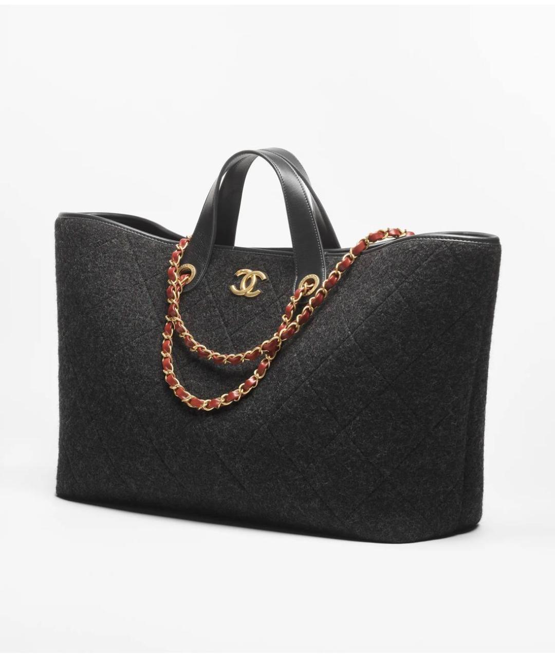 CHANEL Серая шерстяная сумка тоут, фото 6