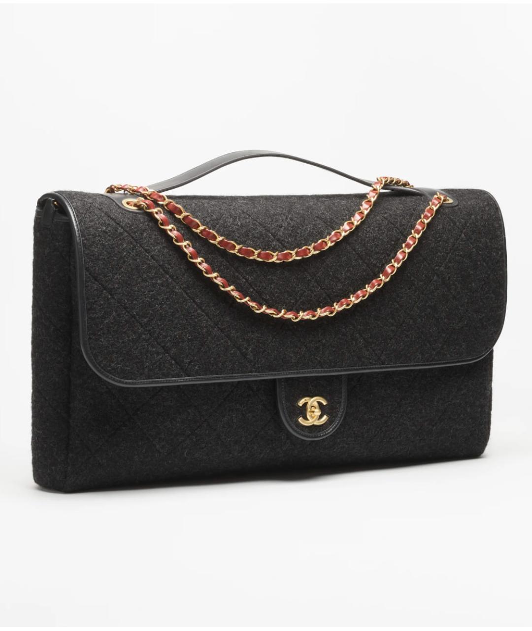 CHANEL Серая шерстяная сумка тоут, фото 2