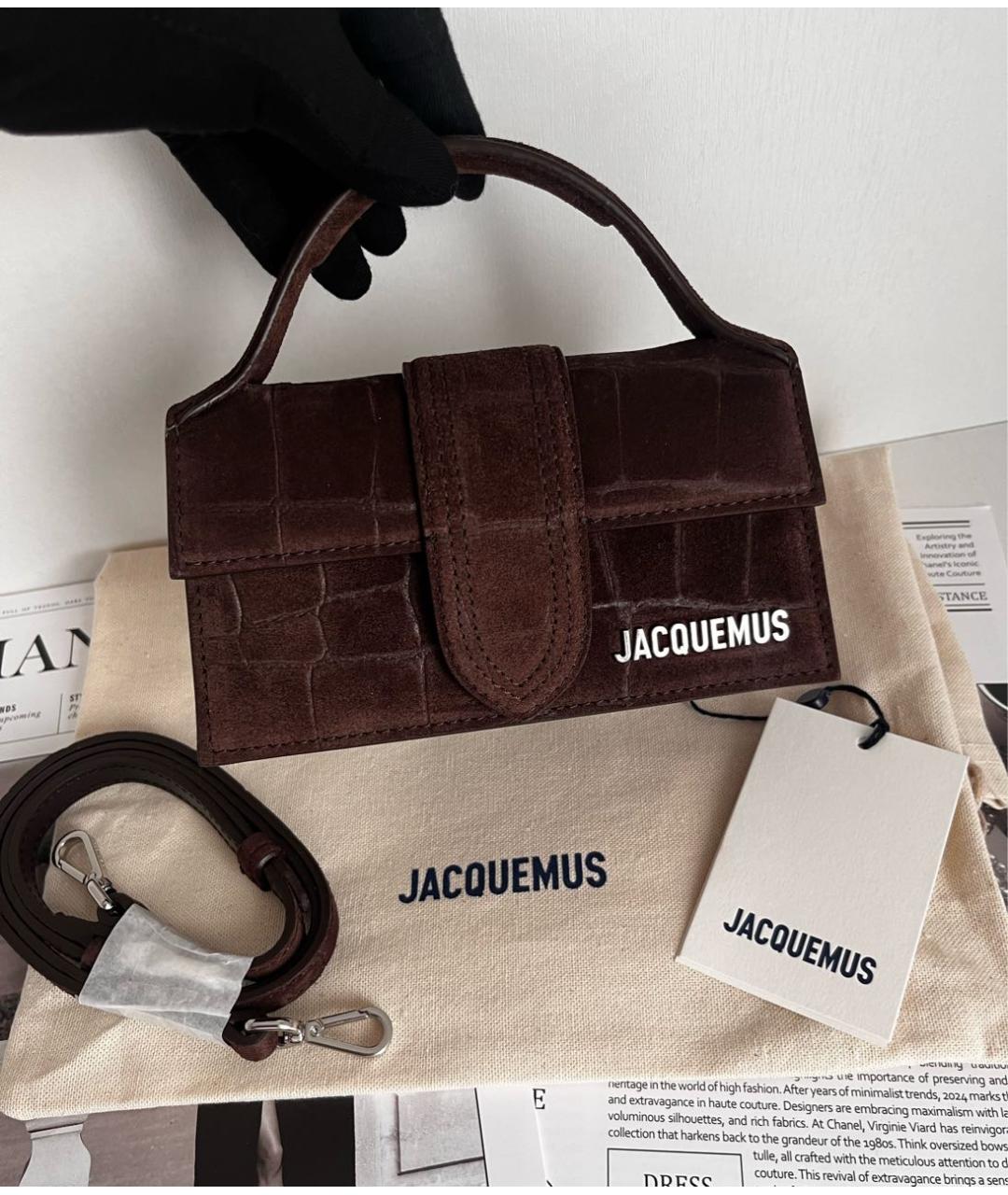 JACQUEMUS Коричневая кожаная сумка с короткими ручками, фото 2