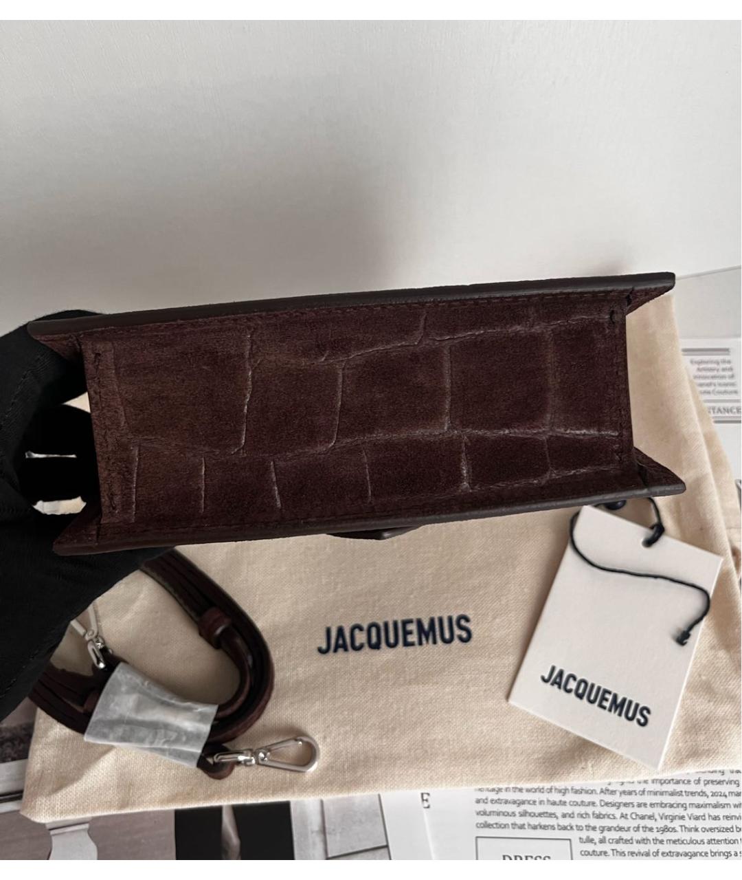 JACQUEMUS Коричневая кожаная сумка с короткими ручками, фото 6