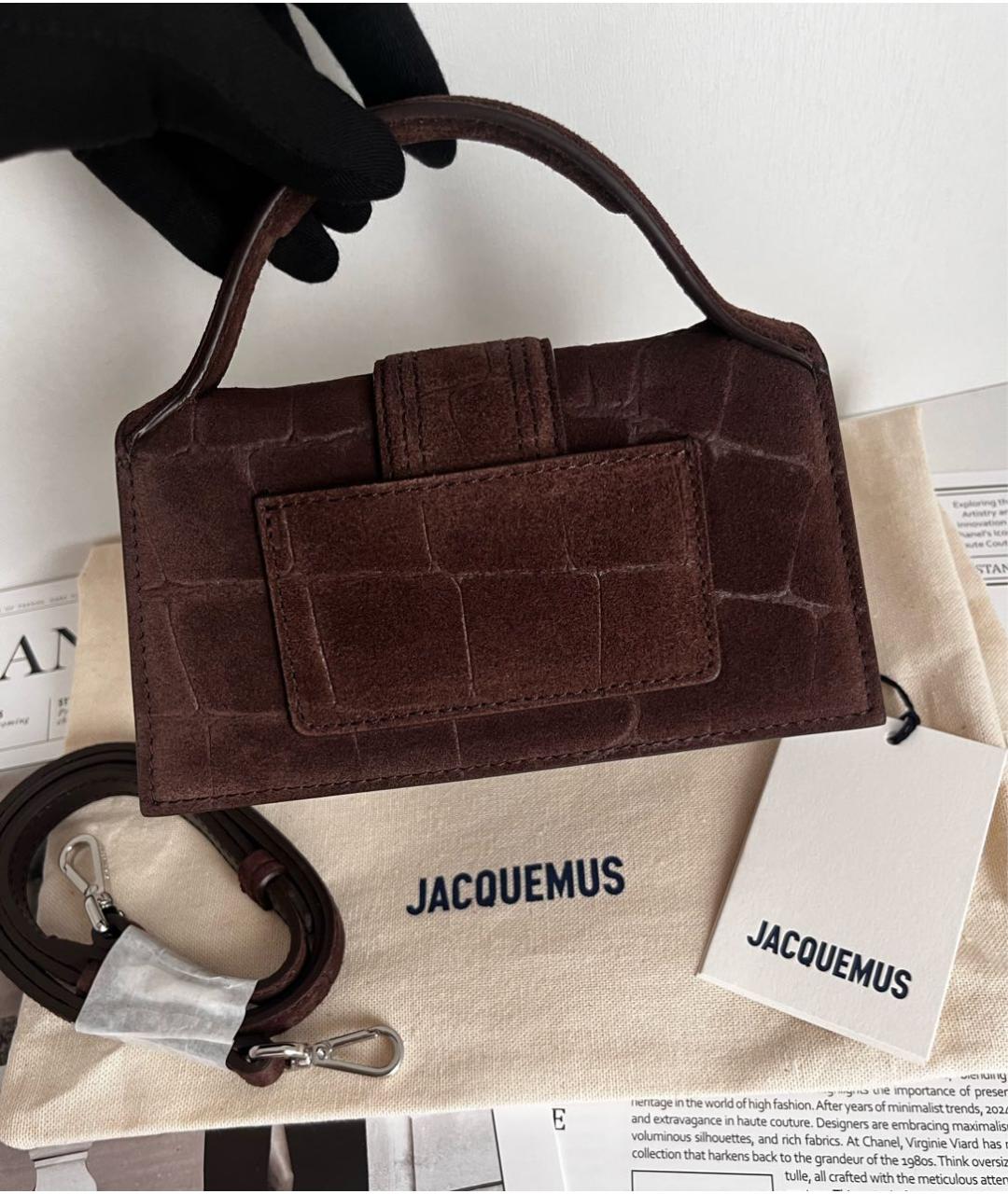 JACQUEMUS Коричневая кожаная сумка с короткими ручками, фото 3