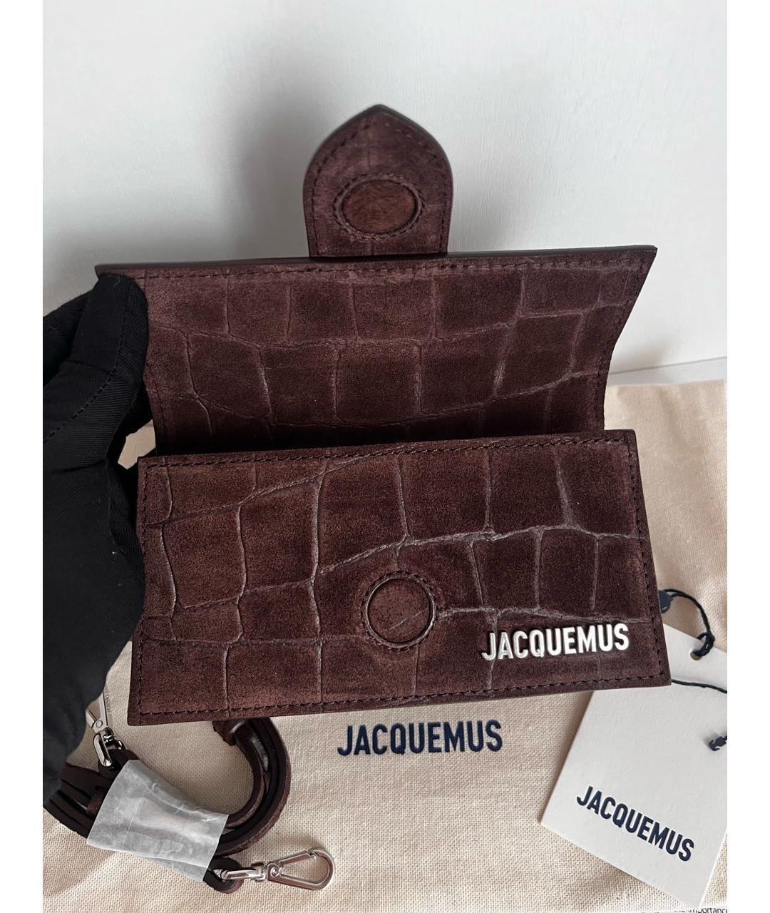 JACQUEMUS Коричневая кожаная сумка с короткими ручками, фото 4