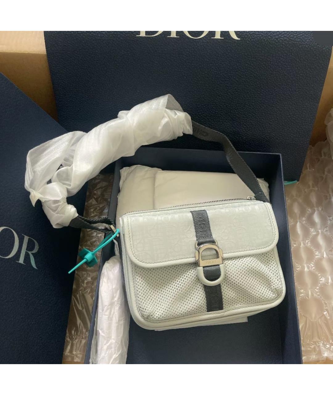 CHRISTIAN DIOR Белая тканевая сумка на плечо, фото 3