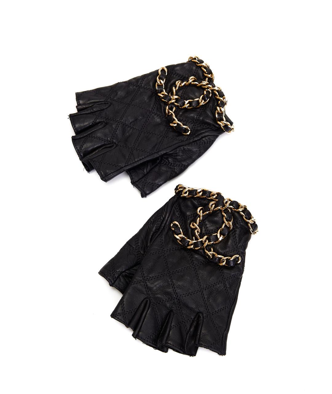 CHANEL Черные кожаные митенки, фото 3