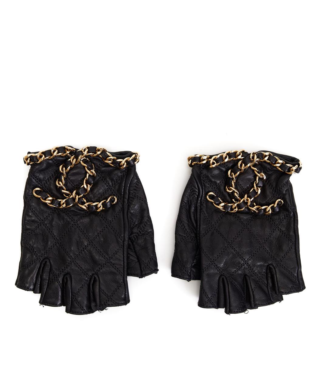 CHANEL Черные кожаные митенки, фото 4