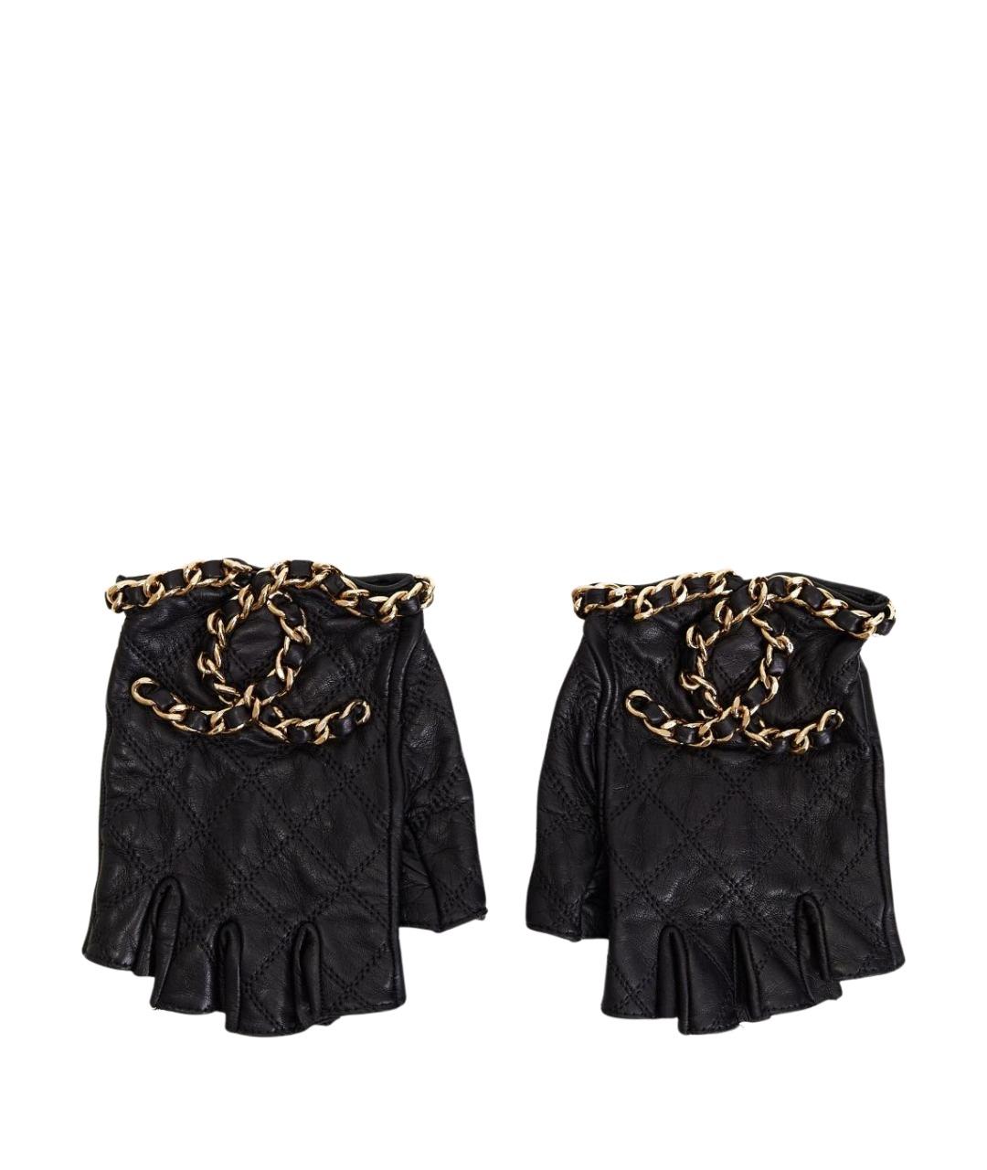CHANEL Черные кожаные митенки, фото 1