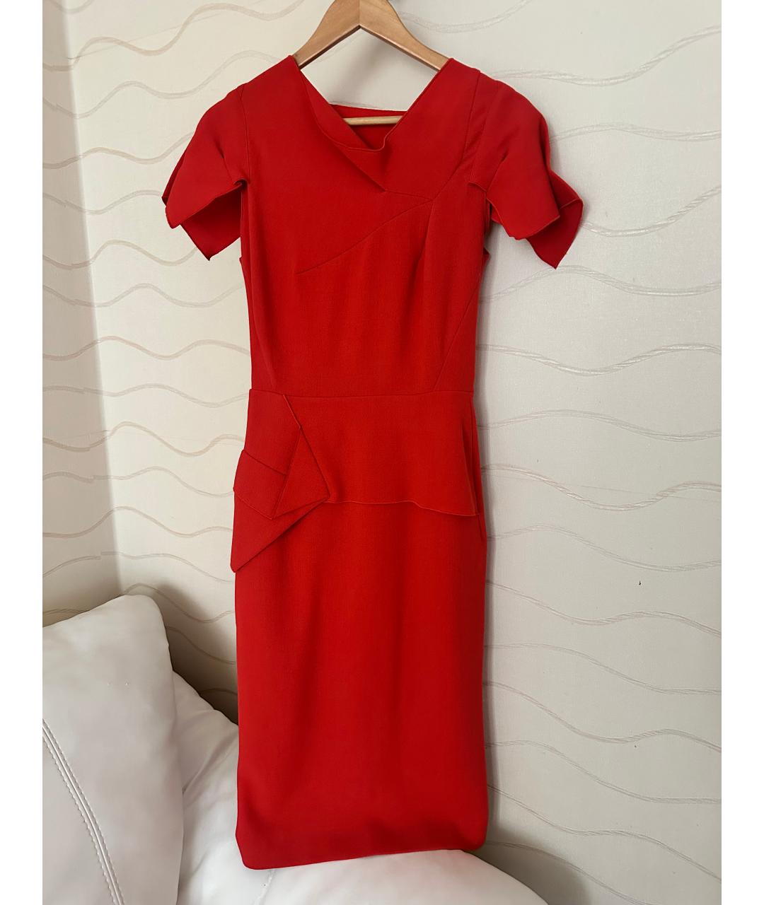 ROLAND MOURET Красное шерстяное коктейльное платье, фото 8