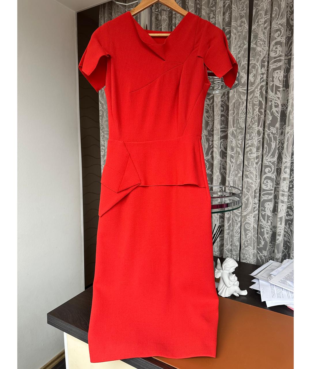 ROLAND MOURET Красное шерстяное коктейльное платье, фото 3