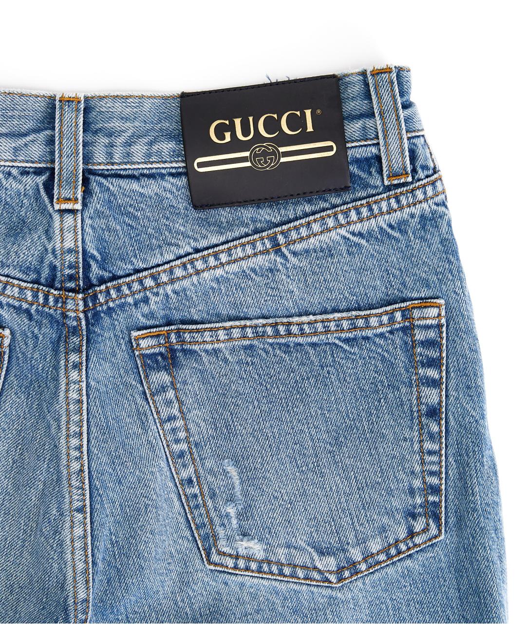 GUCCI Голубые хлопковые прямые джинсы, фото 4