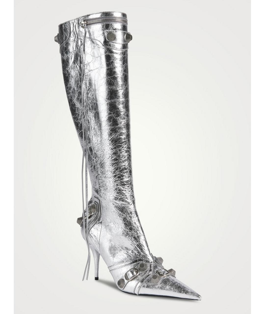 BALENCIAGA Серебряные кожаные сапоги, фото 6