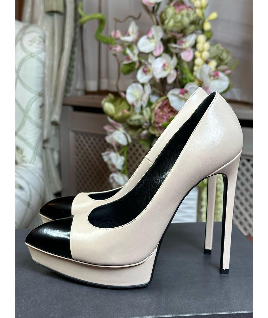 SAINT LAURENT Бежевые кожаные туфли, фото 6