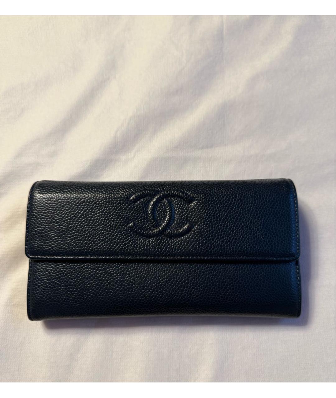 CHANEL Темно-синий кожаный кошелек, фото 6