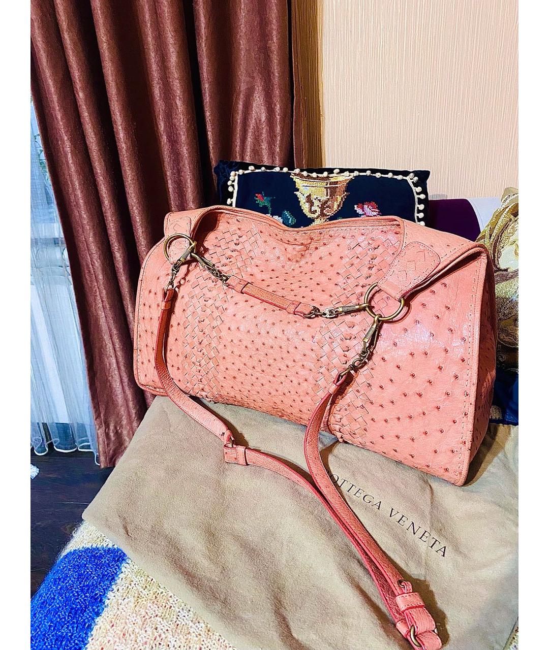 BOTTEGA VENETA Коралловая кожаная дорожная/спортивная сумка, фото 10