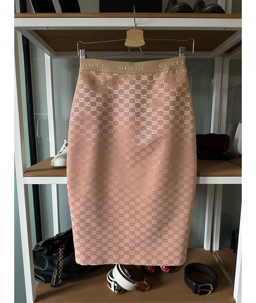 GUCCI Коралловая хлопковая юбка миди, фото 2