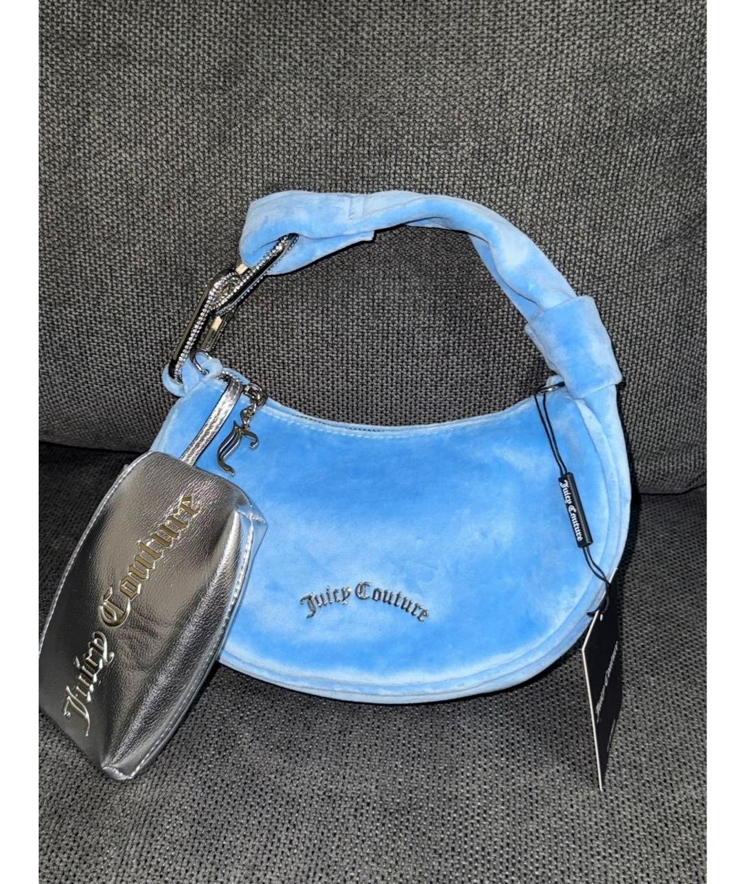 JUICY COUTURE Голубая бархатная сумка с короткими ручками, фото 4