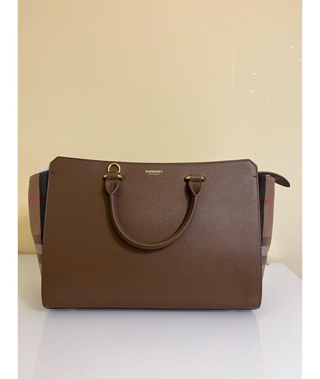 BURBERRY Коричневая кожаная сумка тоут, фото 8