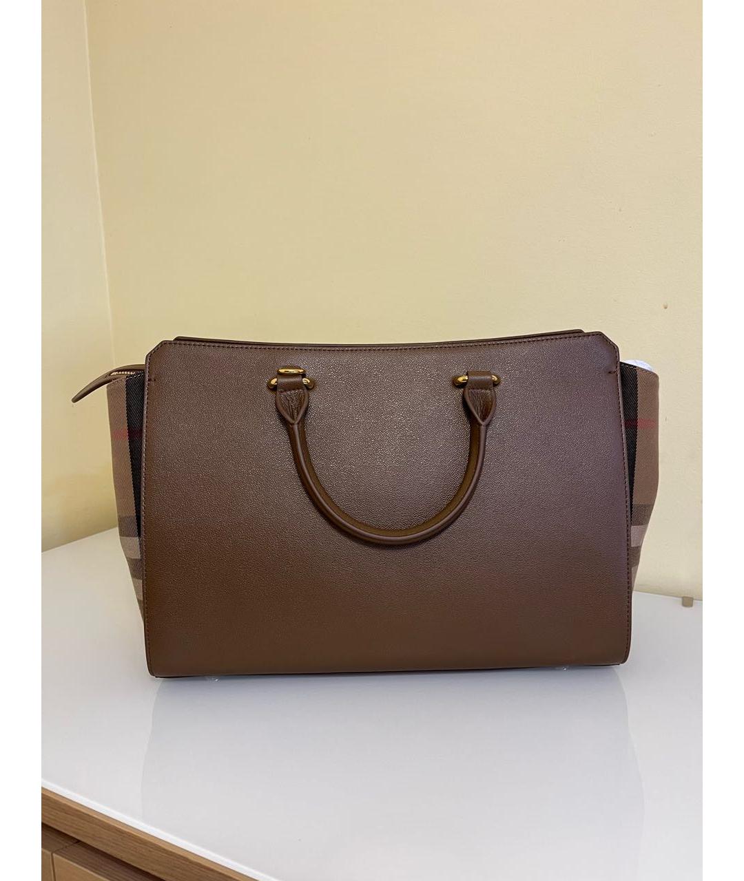 BURBERRY Коричневая кожаная сумка тоут, фото 2