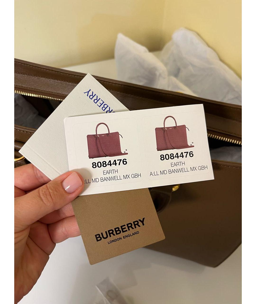 BURBERRY Коричневая кожаная сумка тоут, фото 7