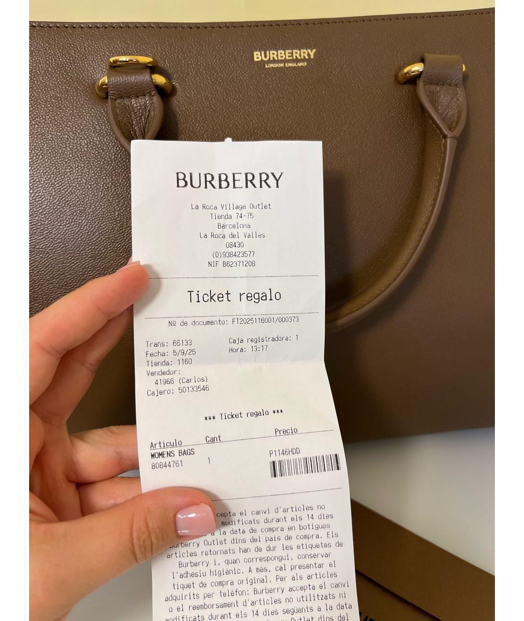 BURBERRY Коричневая кожаная сумка тоут, фото 6