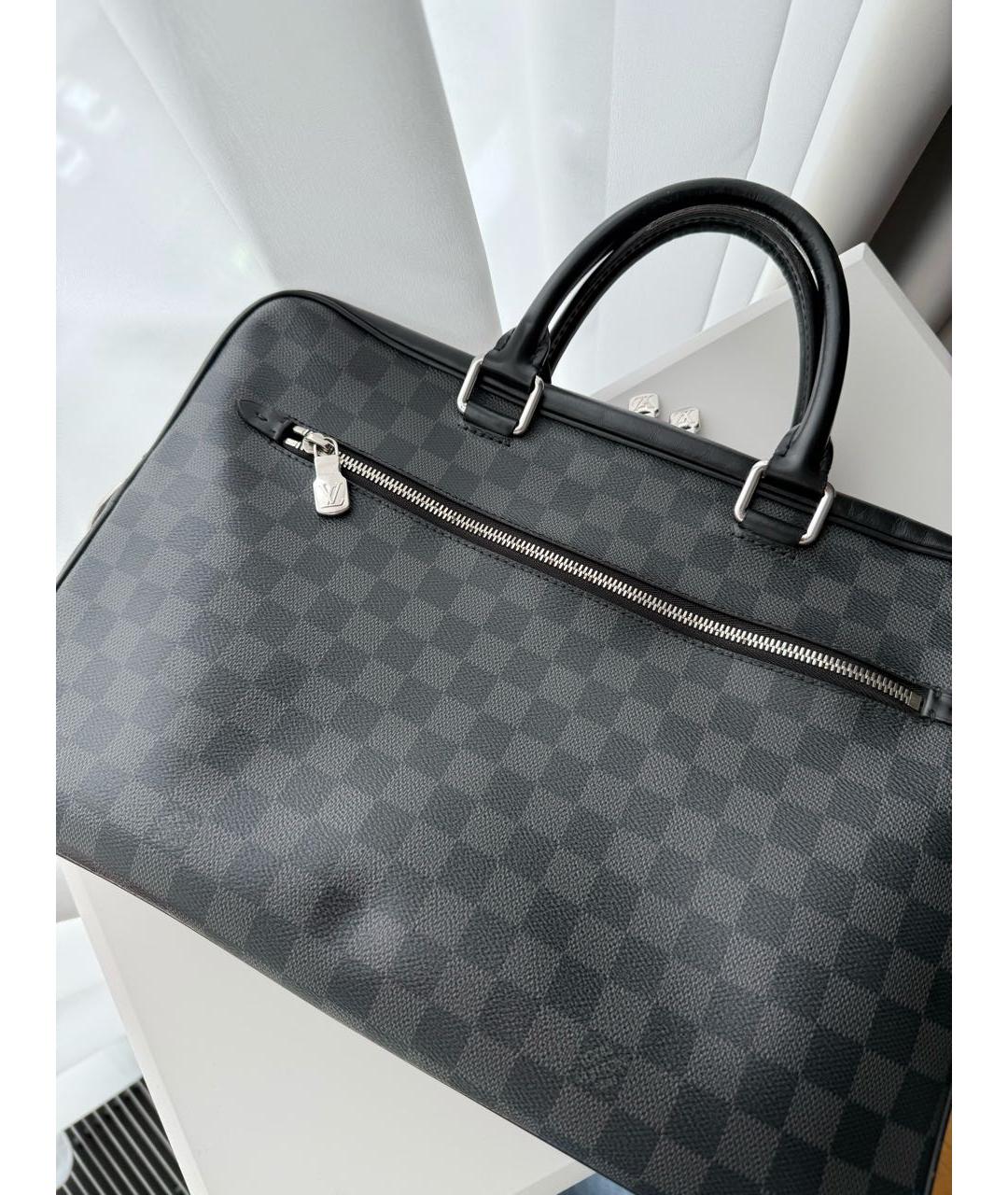 LOUIS VUITTON Черный кожаный портфель, фото 2