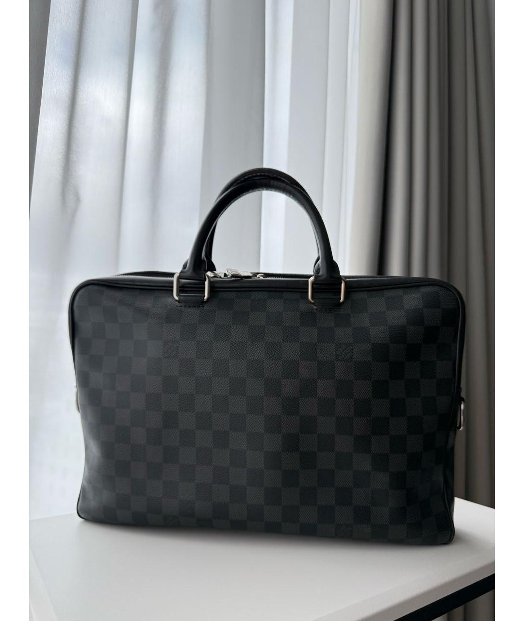 LOUIS VUITTON Черный кожаный портфель, фото 9