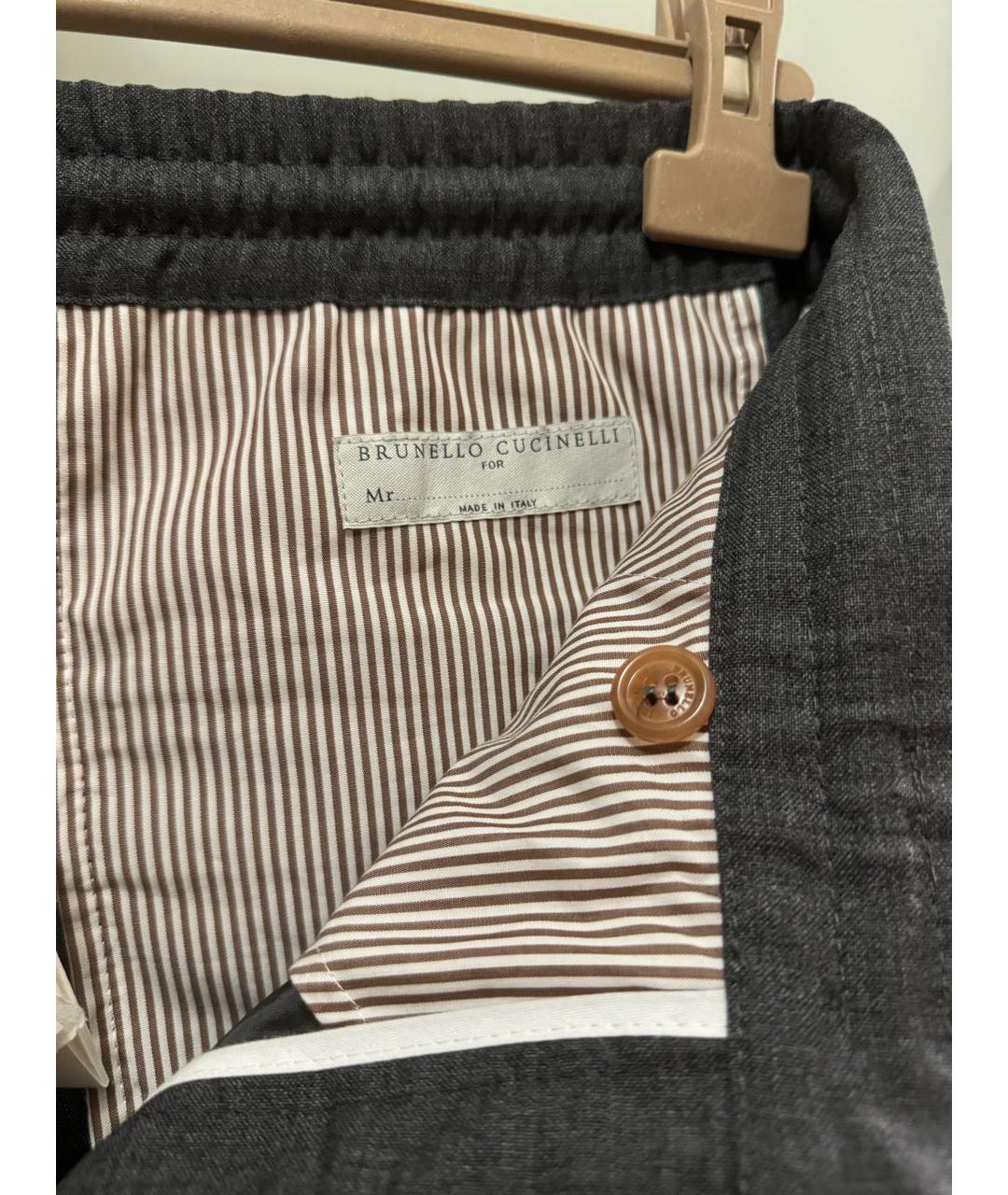 BRUNELLO CUCINELLI Антрацитовые шерстяные повседневные брюки, фото 4