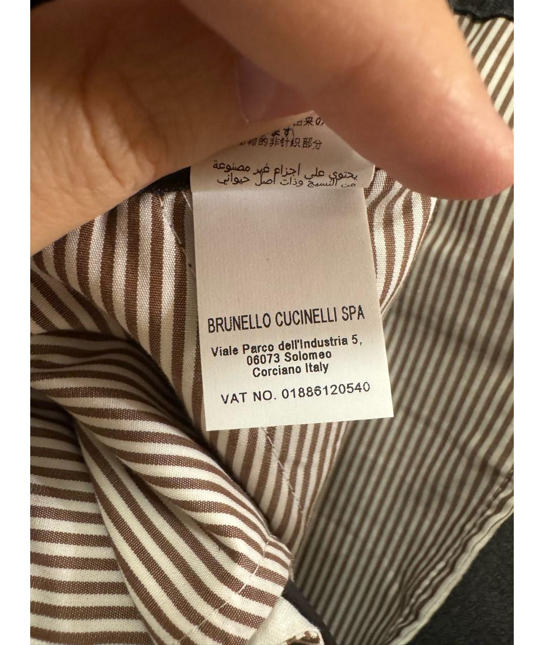 BRUNELLO CUCINELLI Антрацитовые шерстяные повседневные брюки, фото 7