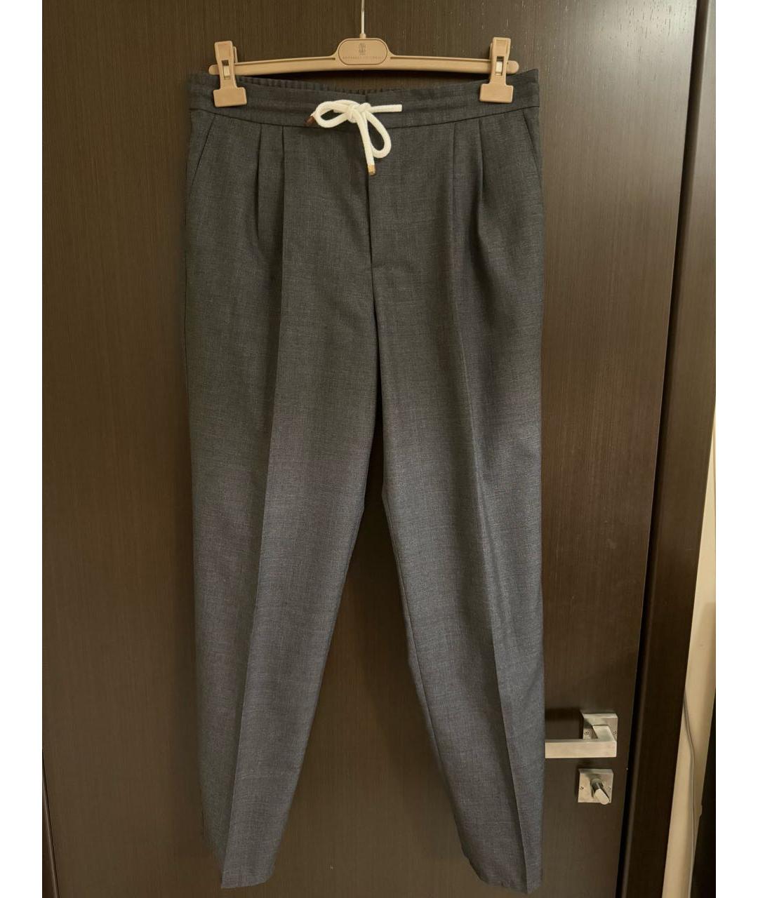 BRUNELLO CUCINELLI Антрацитовые шерстяные повседневные брюки, фото 9