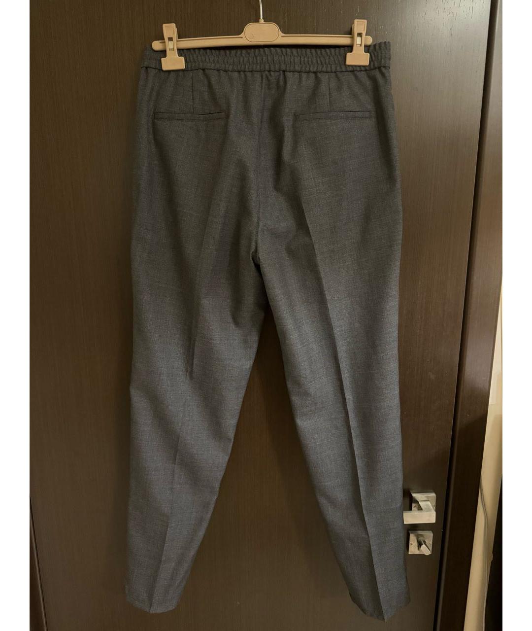 BRUNELLO CUCINELLI Антрацитовые шерстяные повседневные брюки, фото 2