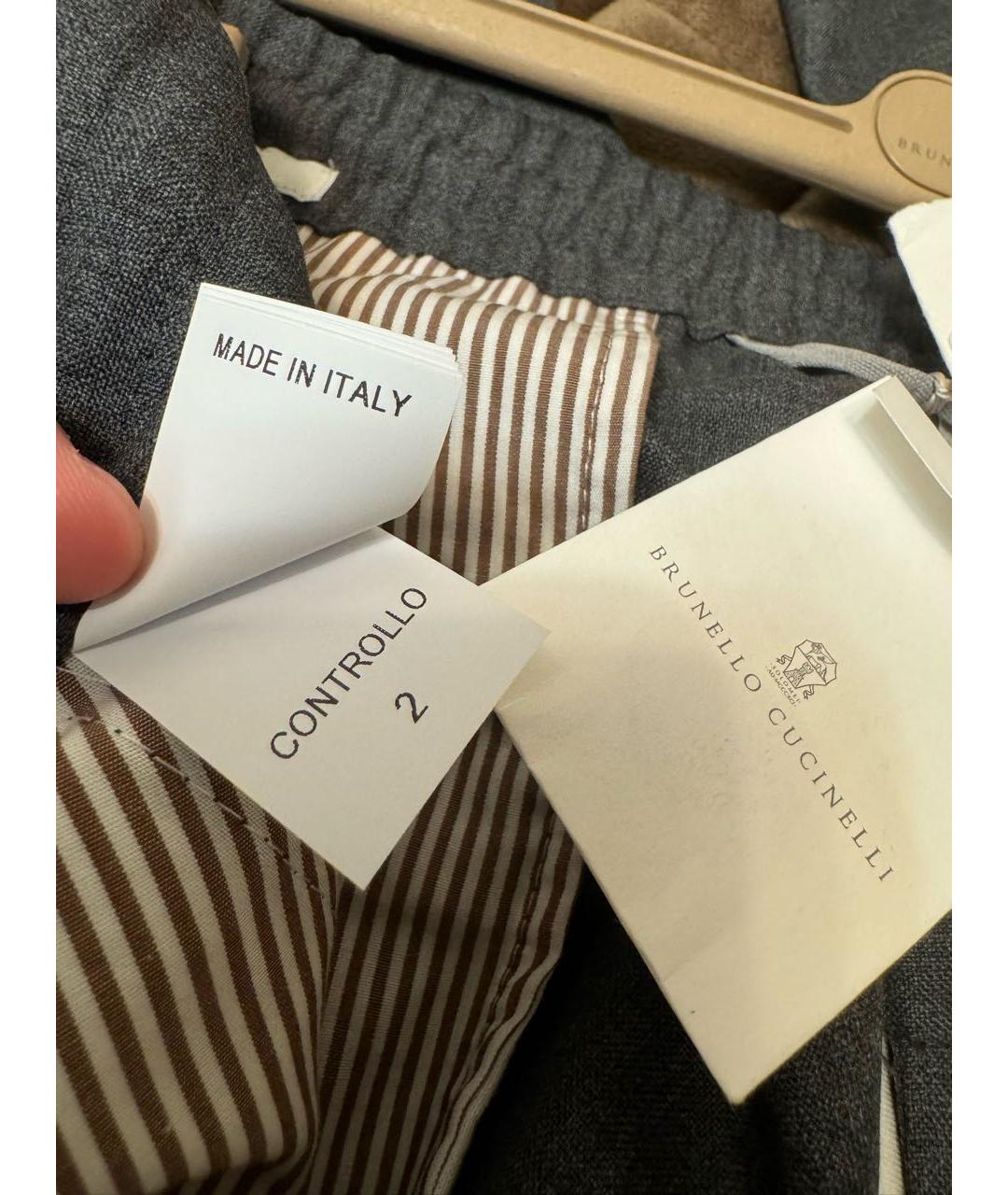 BRUNELLO CUCINELLI Антрацитовые шерстяные повседневные брюки, фото 8