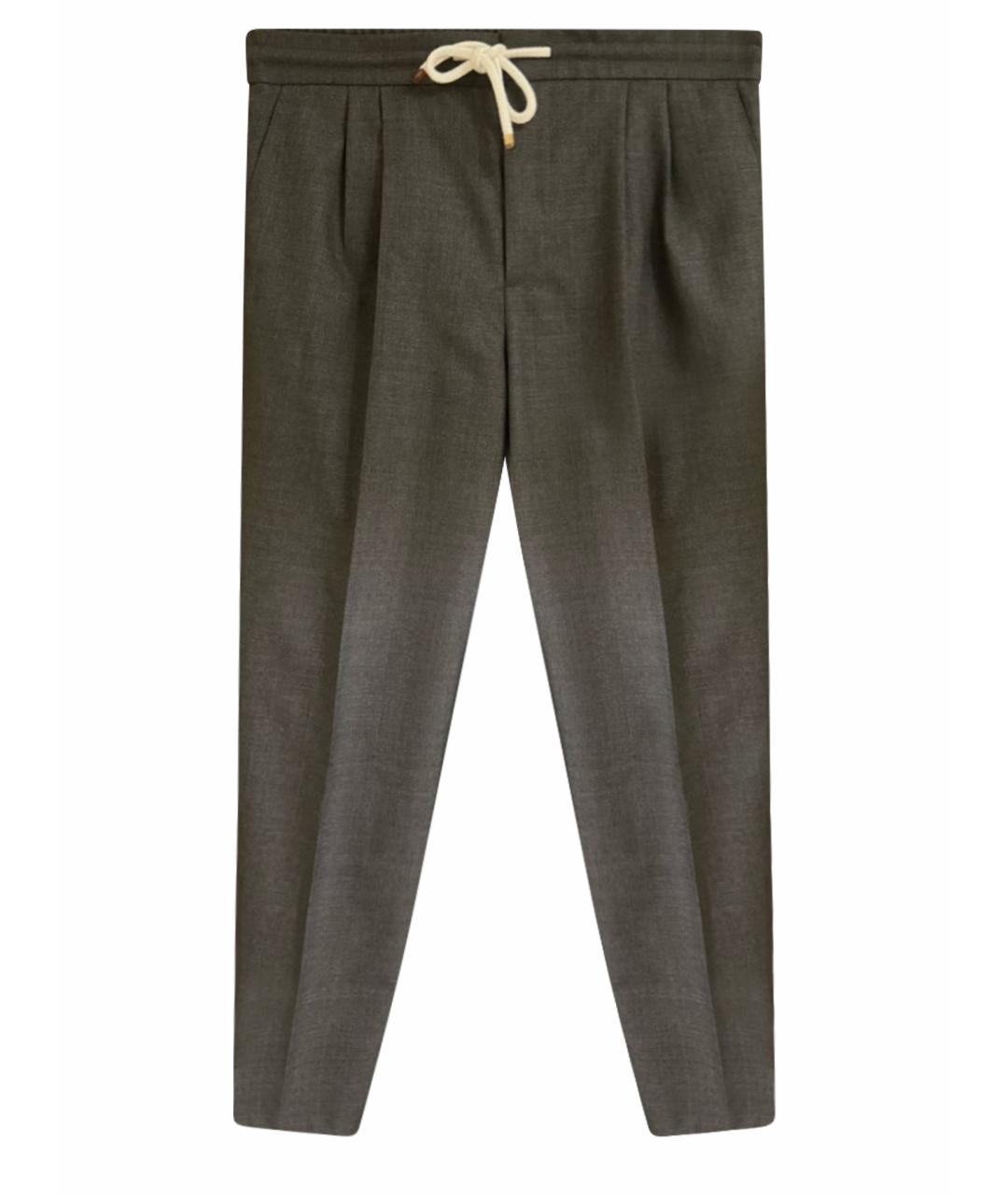 BRUNELLO CUCINELLI Антрацитовые шерстяные повседневные брюки, фото 1