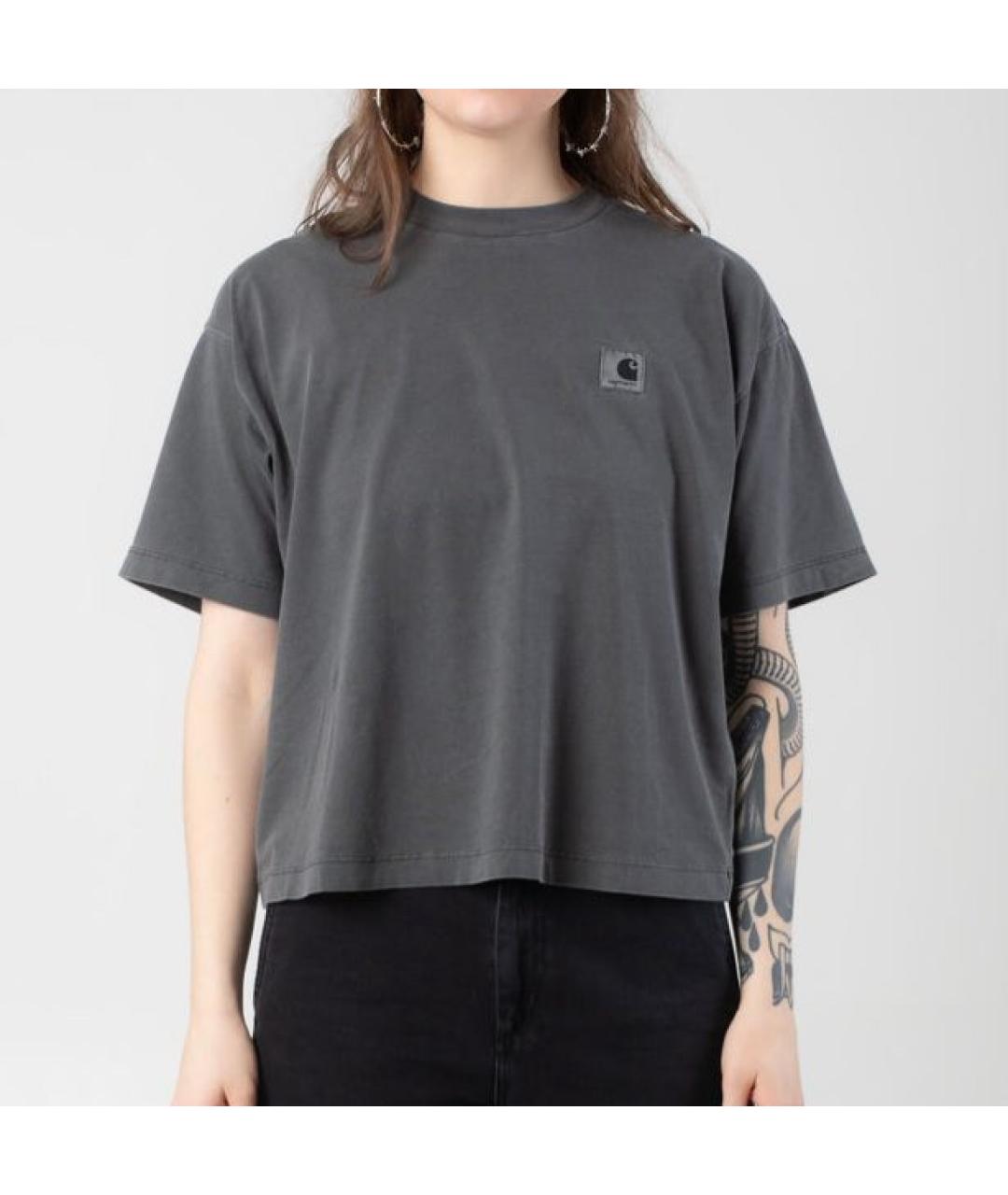 CARHARTT WIP Антрацитовая хлопковая футболка, фото 3