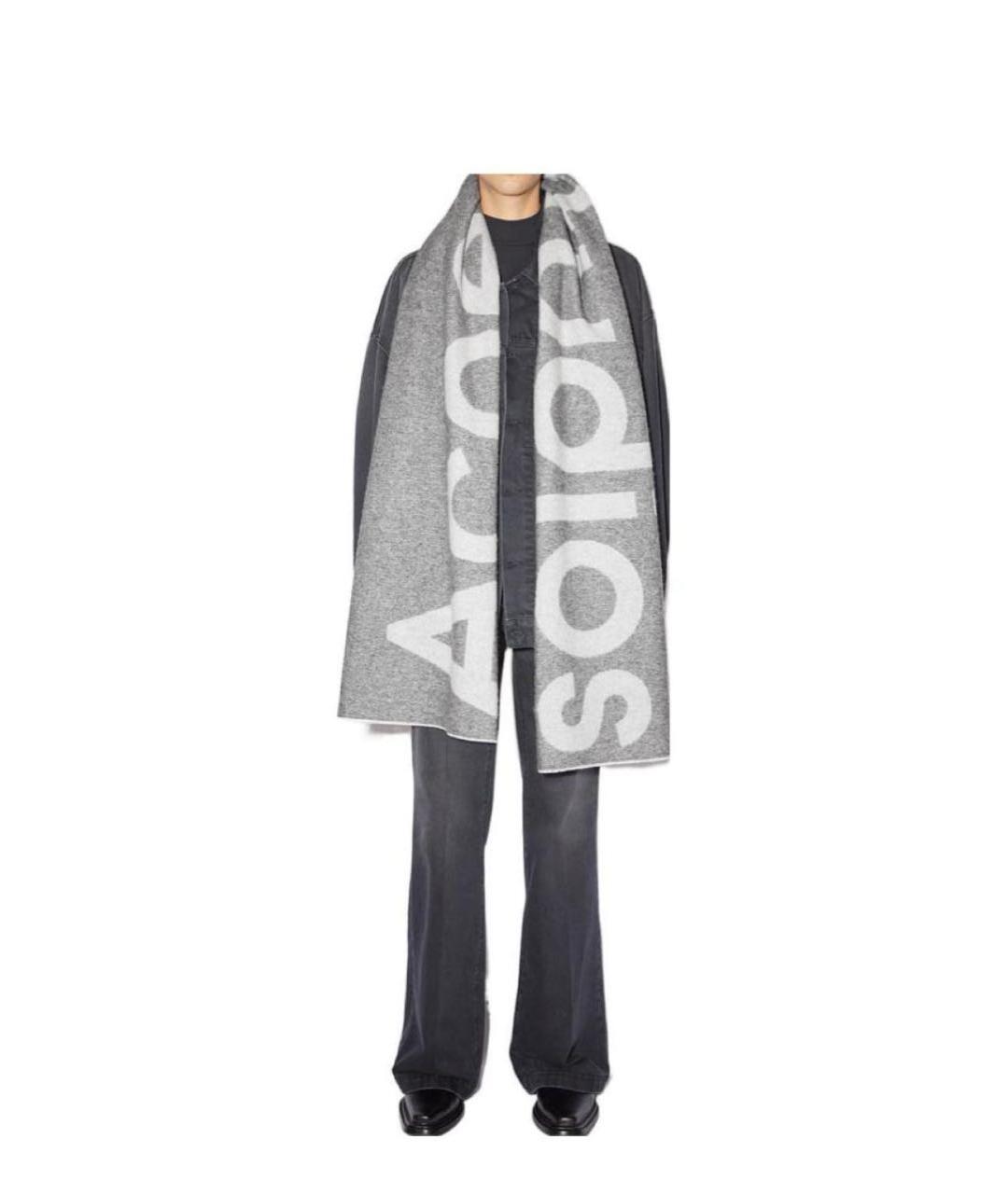 ACNE STUDIOS Серый шерстяной шарф, фото 7