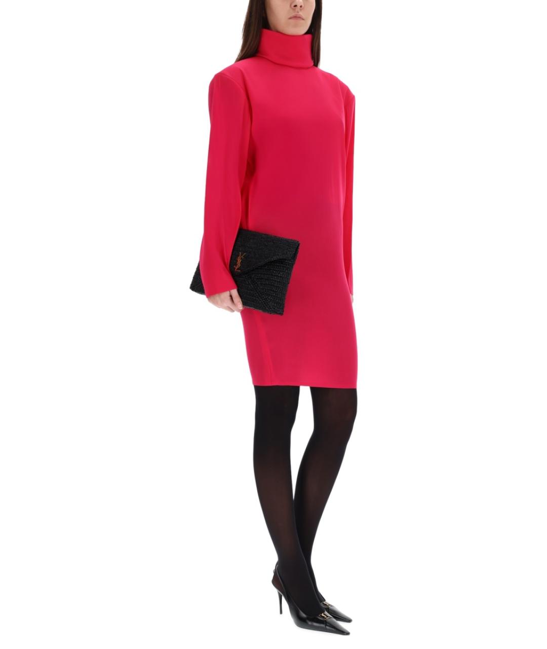SAINT LAURENT Фуксия шелковое коктейльное платье, фото 2