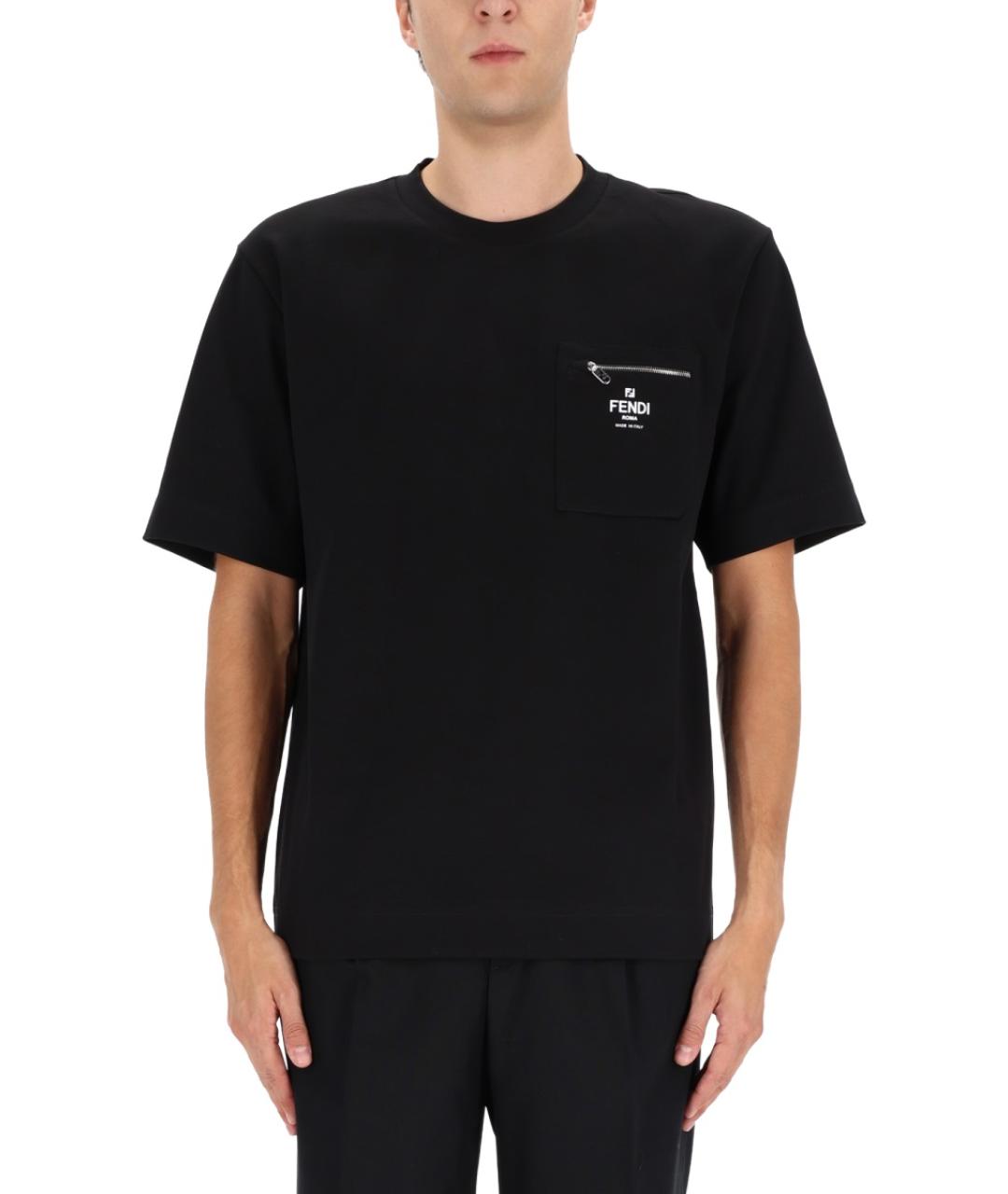 FENDI Черная хлопковая футболка, фото 2