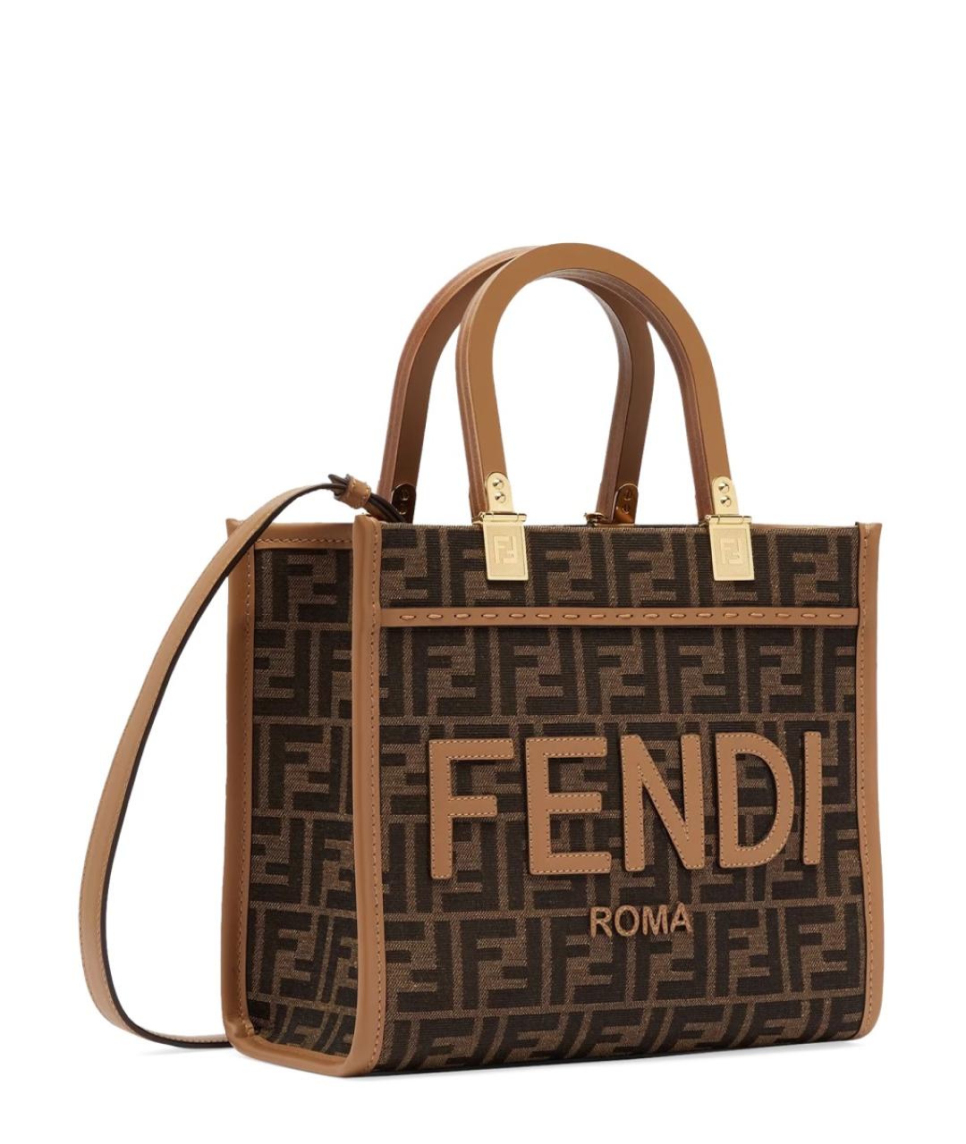 FENDI Коричневая жаккардовая сумка тоут, фото 2