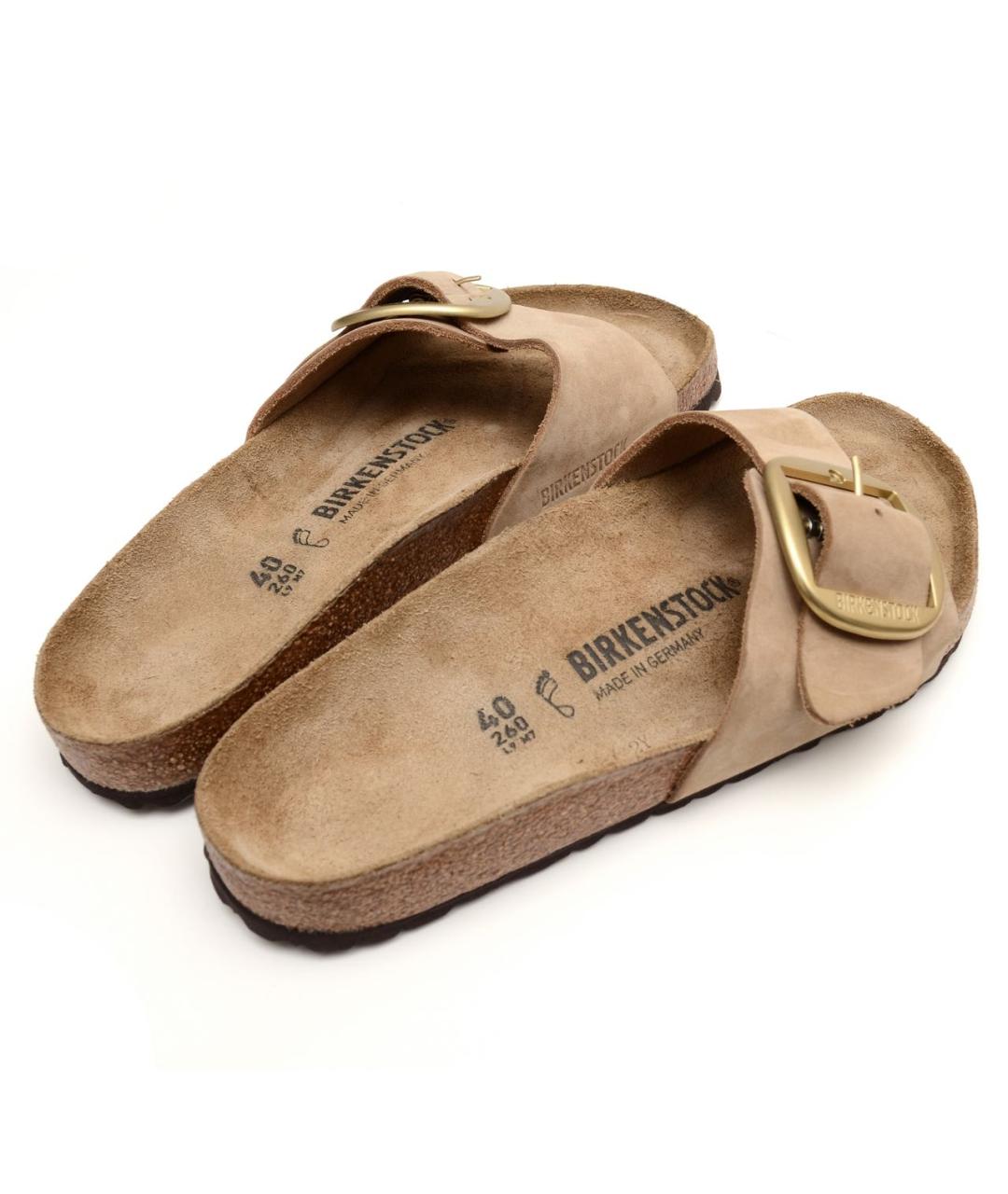 BIRKENSTOCK Бежевые кожаные шлепанцы, фото 5