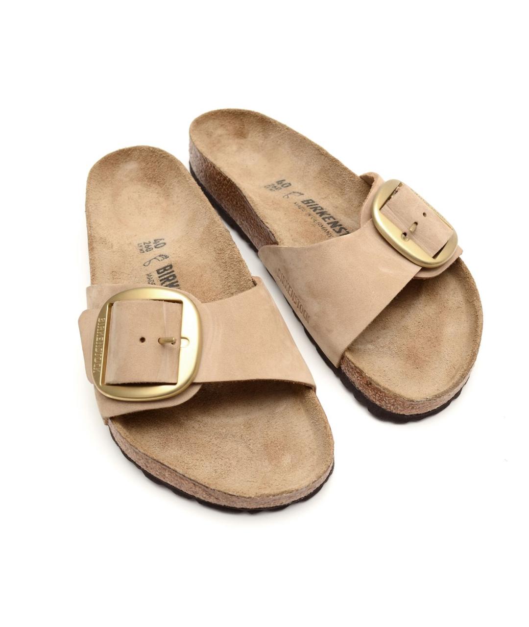 BIRKENSTOCK Бежевые кожаные шлепанцы, фото 2