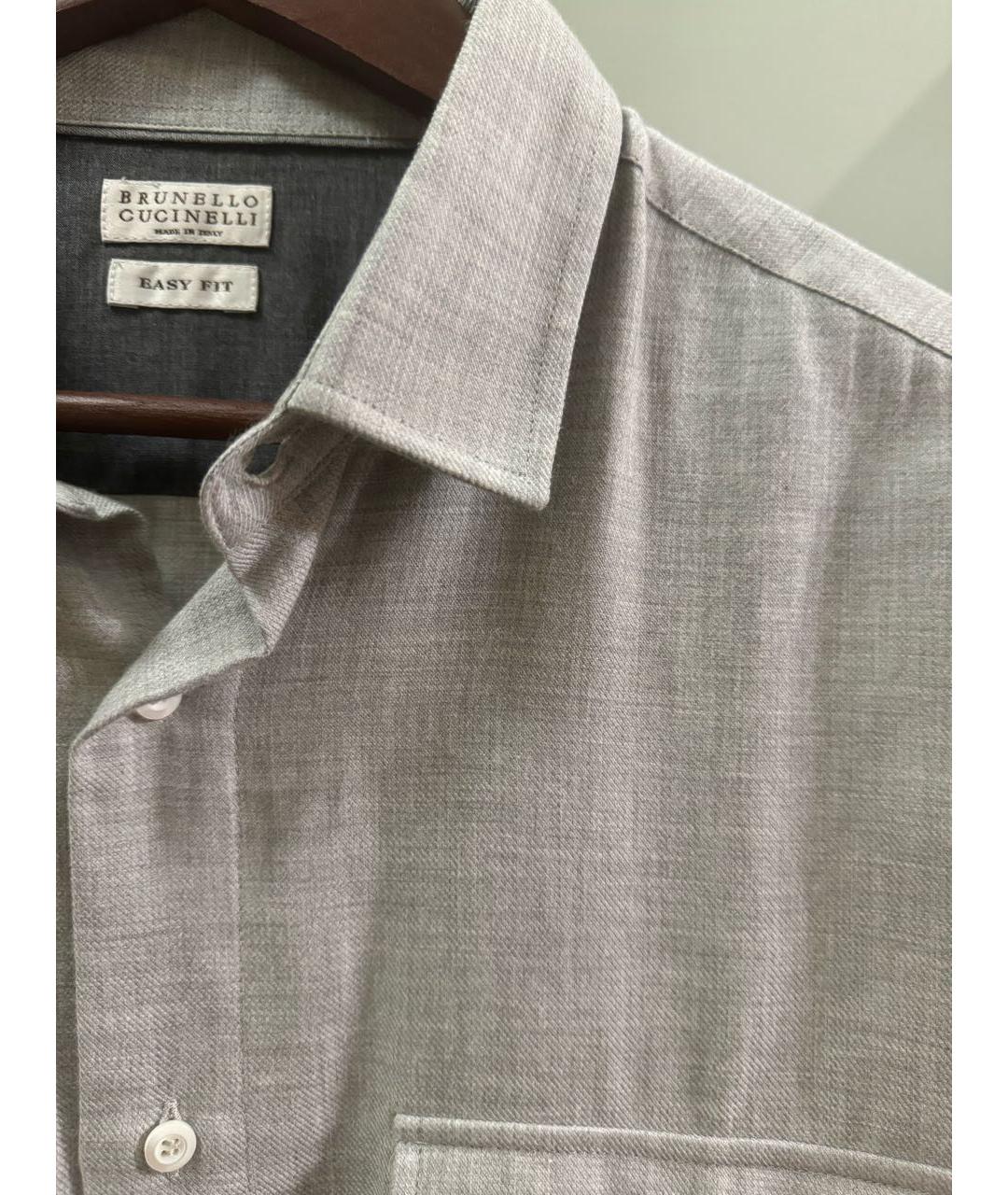 BRUNELLO CUCINELLI Серая хлопко-шерстяная кэжуал рубашка, фото 5