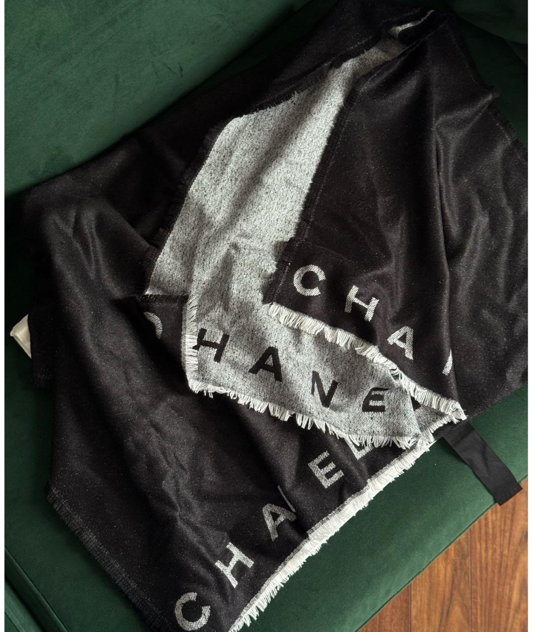 CHANEL Черный шелковый шарф, фото 3