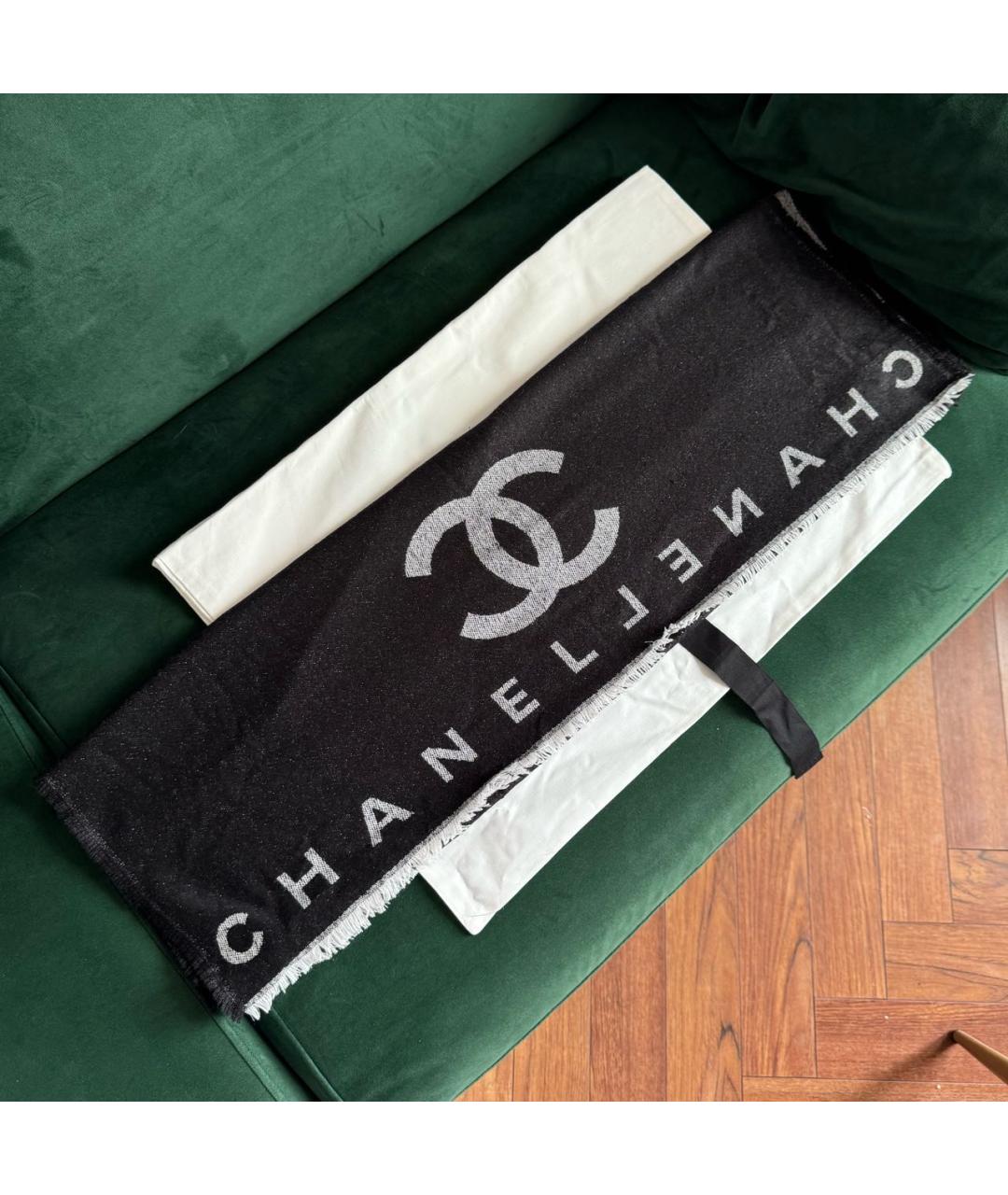 CHANEL Черный шелковый шарф, фото 2