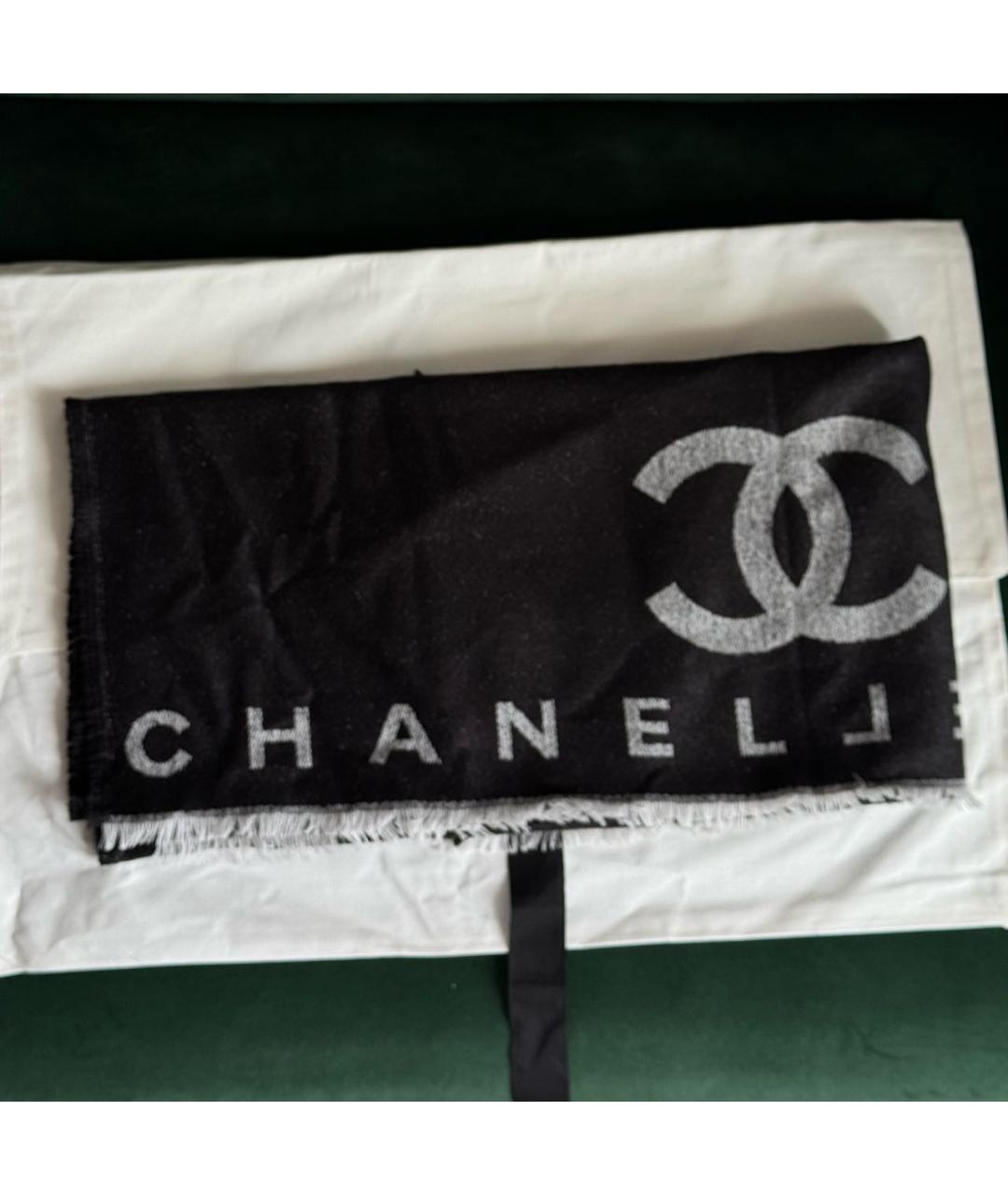 CHANEL Черный шелковый шарф, фото 1