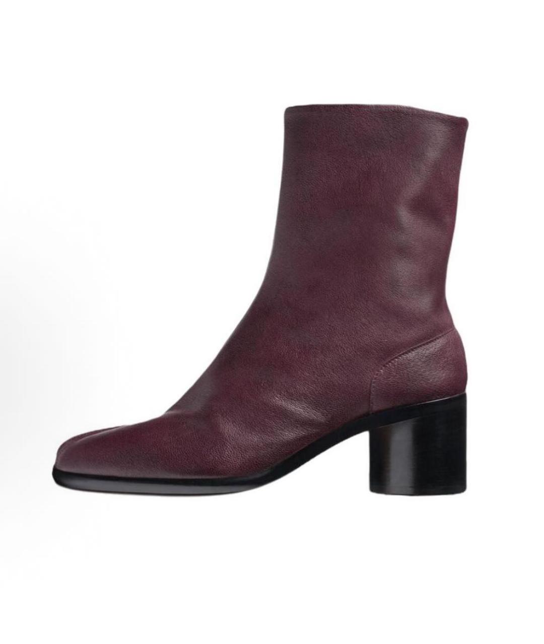 MAISON MARGIELA Бордовые кожаные ботильоны, фото 2