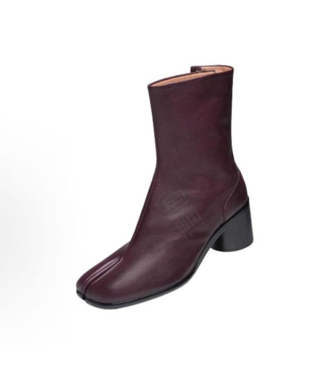 MAISON MARGIELA Бордовые кожаные ботильоны, фото 3