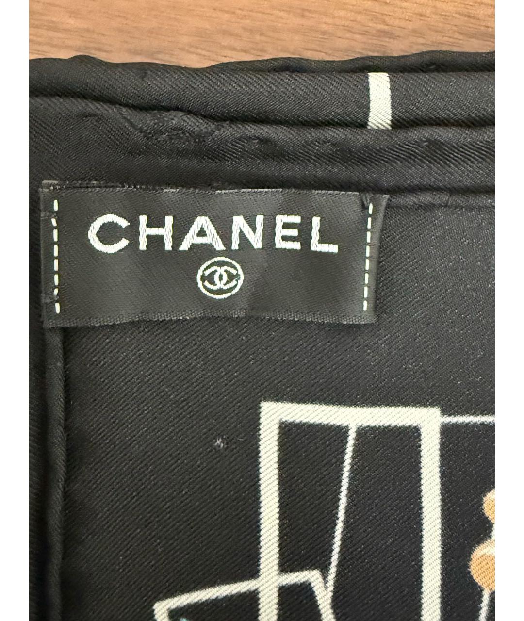CHANEL Черный шелковый платок, фото 4