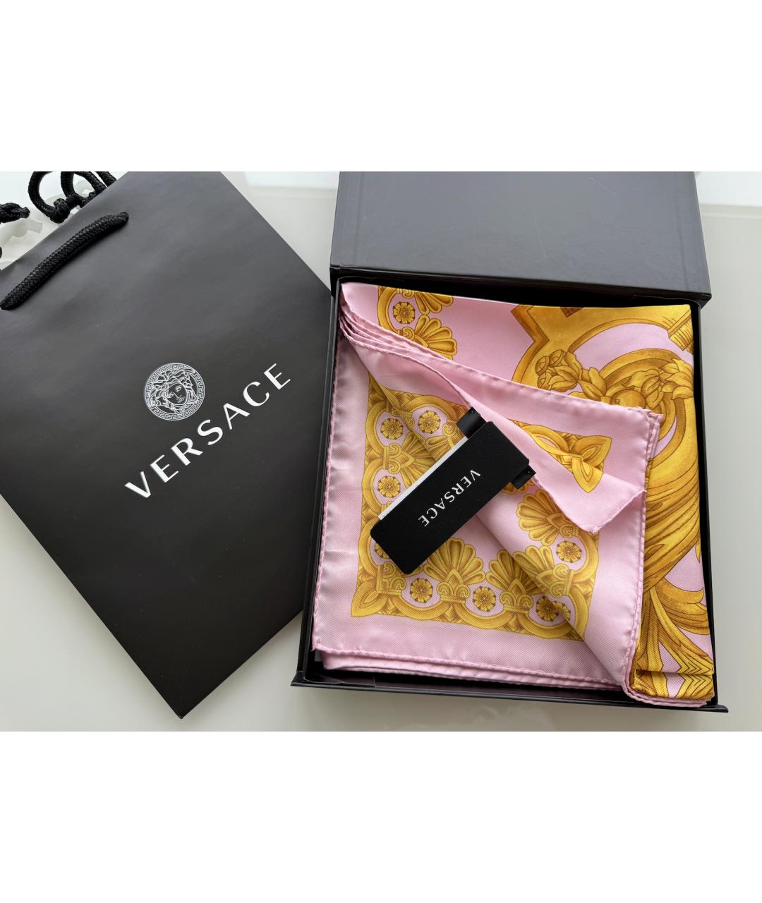 VERSACE Розовый шелковый платок, фото 4