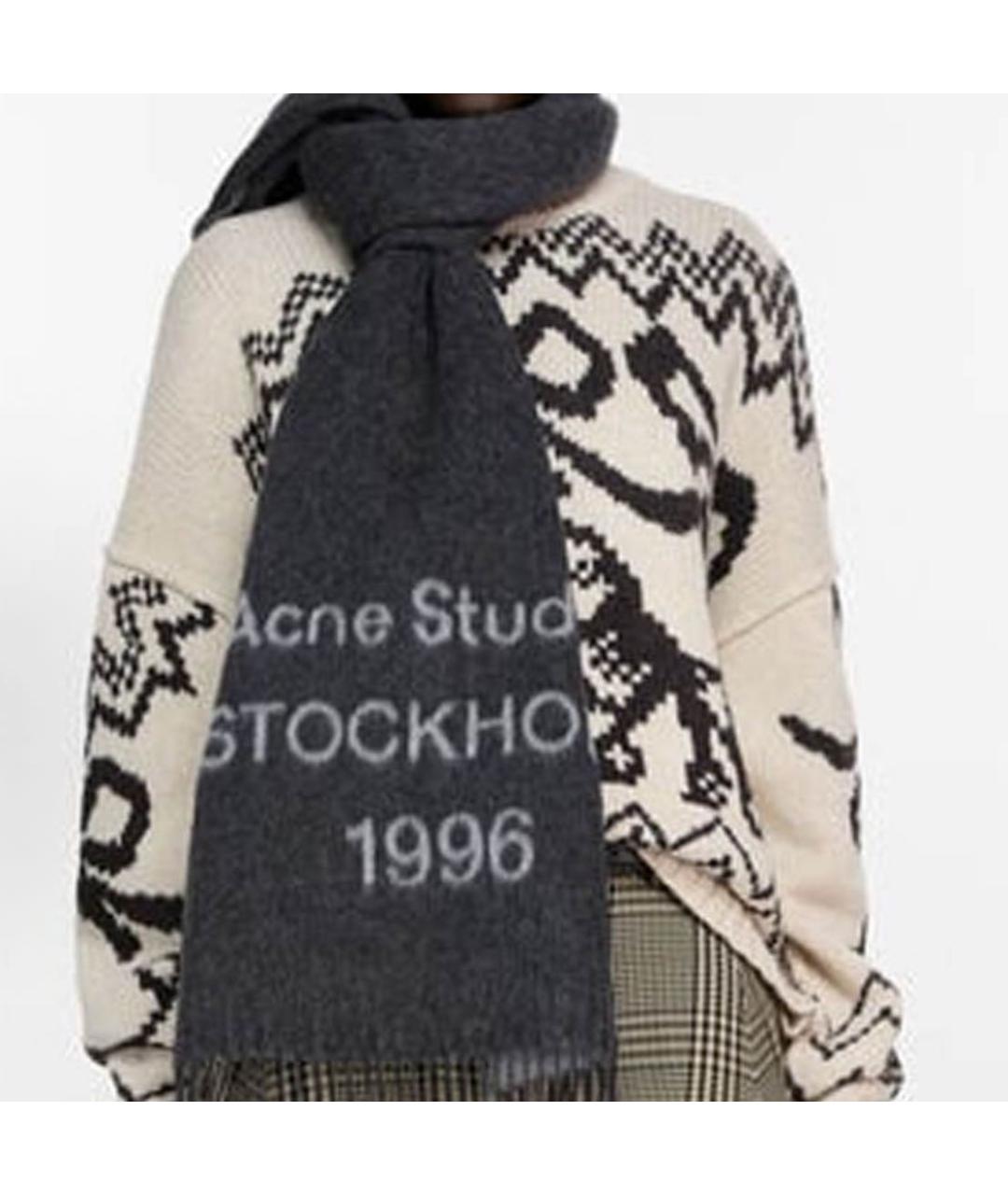 ACNE STUDIOS Антрацитовый шерстяной шарф, фото 2